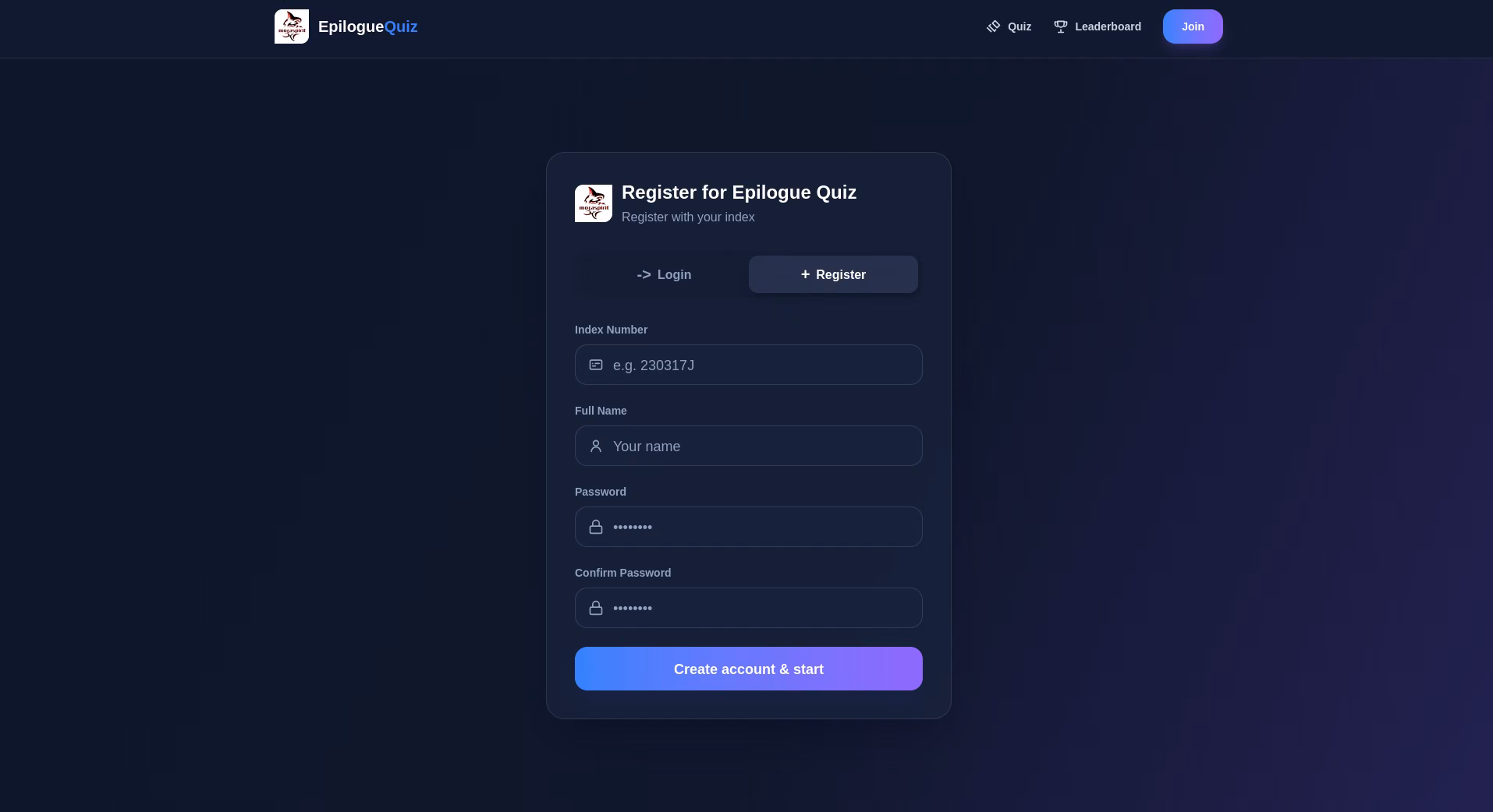 Epilogue Quiz puzzle challenge interface